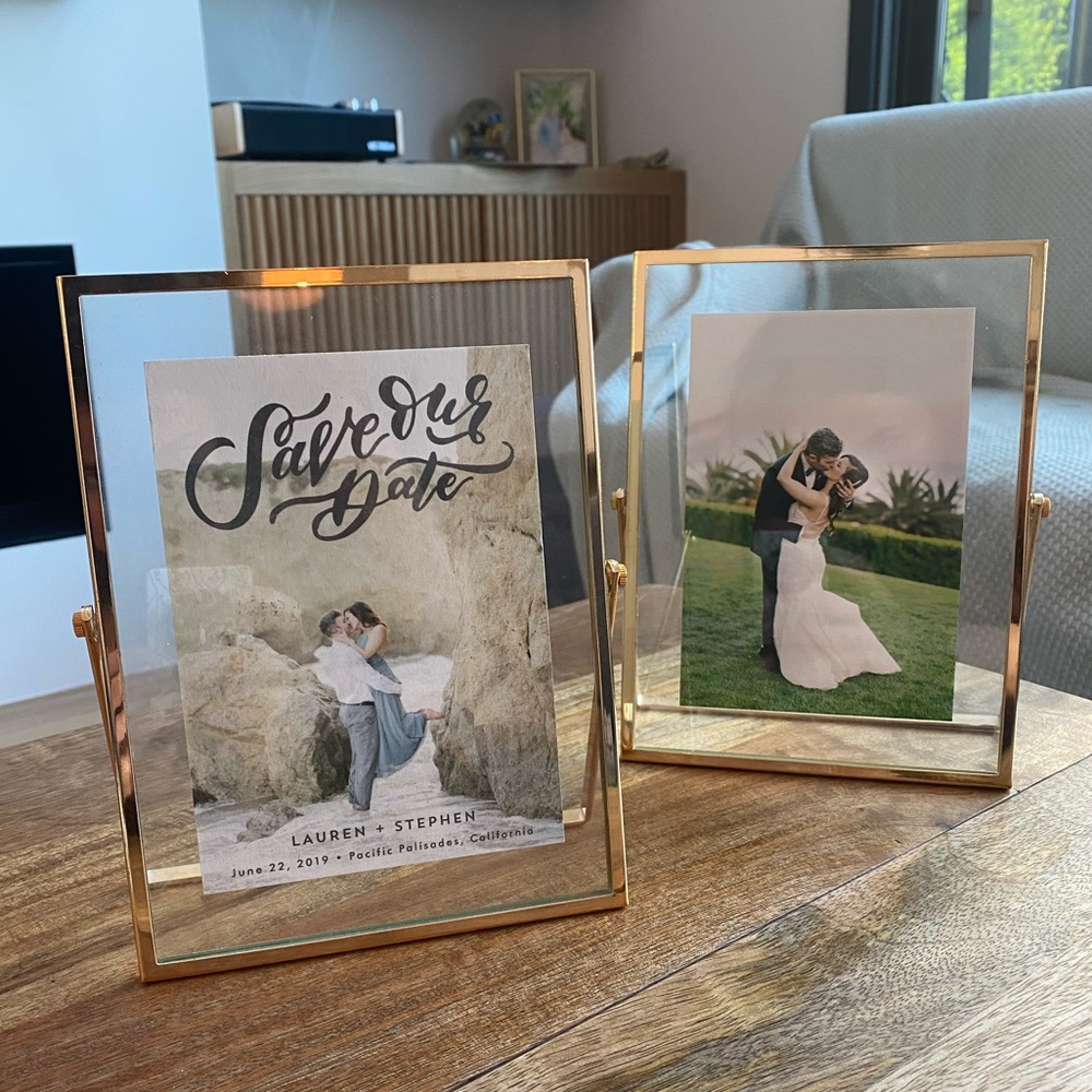 Set of Two Gold-Framed Mirrors for 5x7 Photos